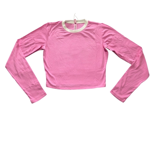 SKIMS Soft Lounge Ringer Long Sleeve Crop Top Shirt Blush Multi Pink Xlarge NWT - Picture 1 of 3